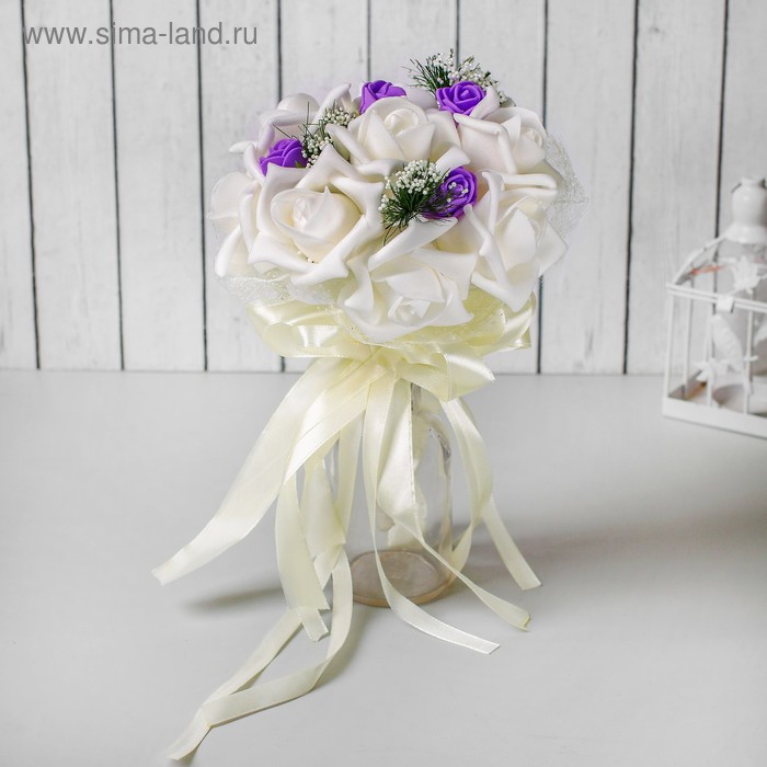 Букет «Поздравляю», 9 цветов, цвет сливочно-фиолетовый - Фото 1