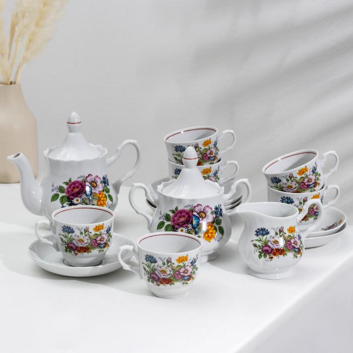 Сервиз чайный фарфоровый «Букет цветов», 15 предметов - Фото 1