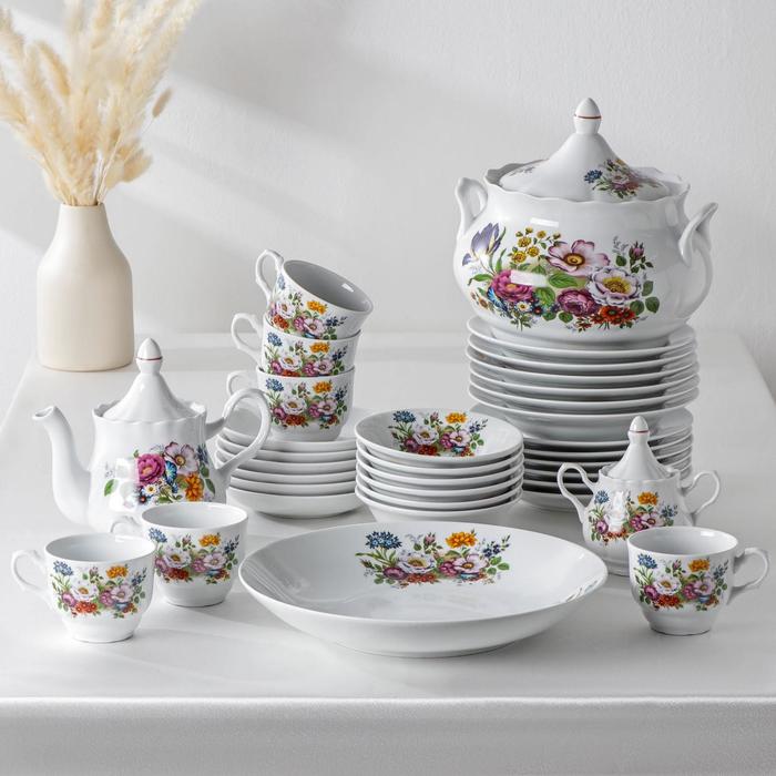 Набор столовой посуды «Букет цветов», 34 предмета - Фото 1