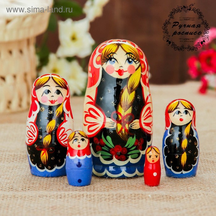 Матрёшка «Русская красавица», красный платок, 5 кукольная, 10 см - Фото 1