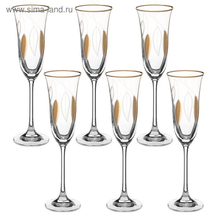 Набор бокалов для шампанского 160 мл "Флора. Золотые листья", 6 шт - Фото 1