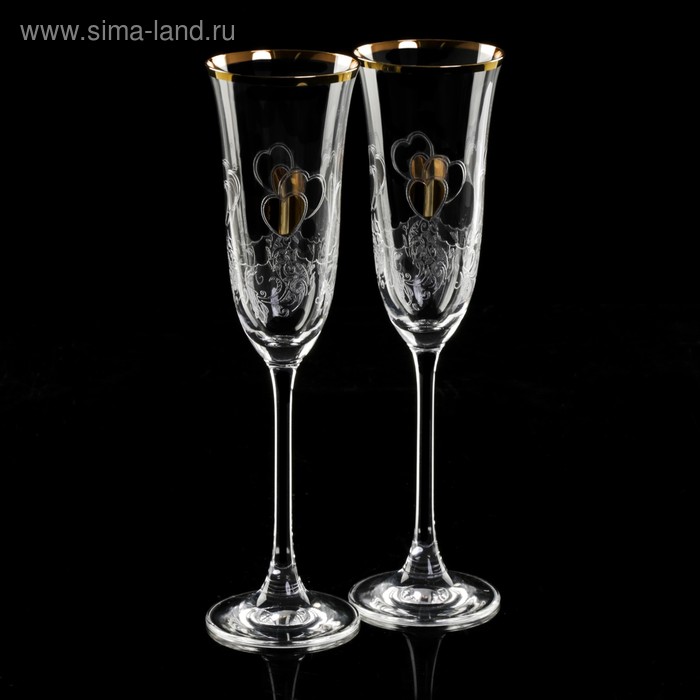 Набор бокалов для шампанского 160 мл "Свадебные. Сердца", 2 шт - Фото 1