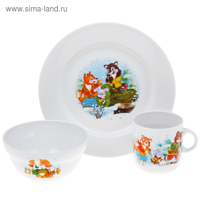 Набор детской посуды в коробке "Рукавичка", 3 предмета: тарелка 20 см, салатник 335 мл, кружка 210 мл, пазл в подарок - Фото 1