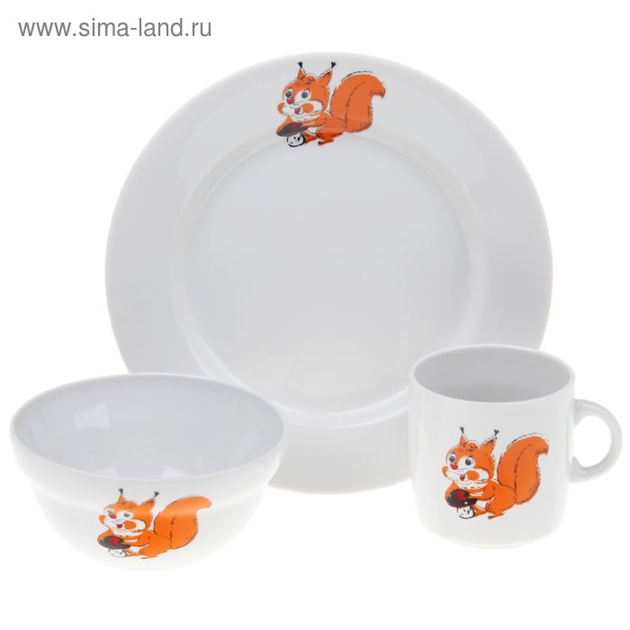 Набор детской посуды "Зверята", 3 предмета: тарелка 20 см, салатник 335 мл, кружка 210 мл, декор МИКС - Фото 1