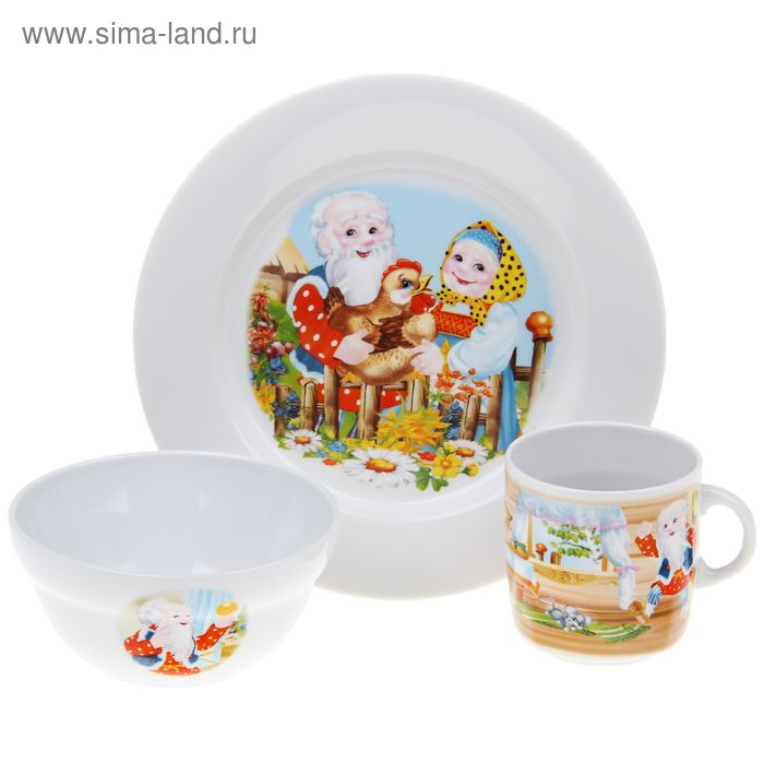 Набор детской посуды в коробке "Курочка Ряба", 3 предмета: тарелка 20 см, салатник 335 мл, кружка 210 мл, пазл в подарок - Фото 1