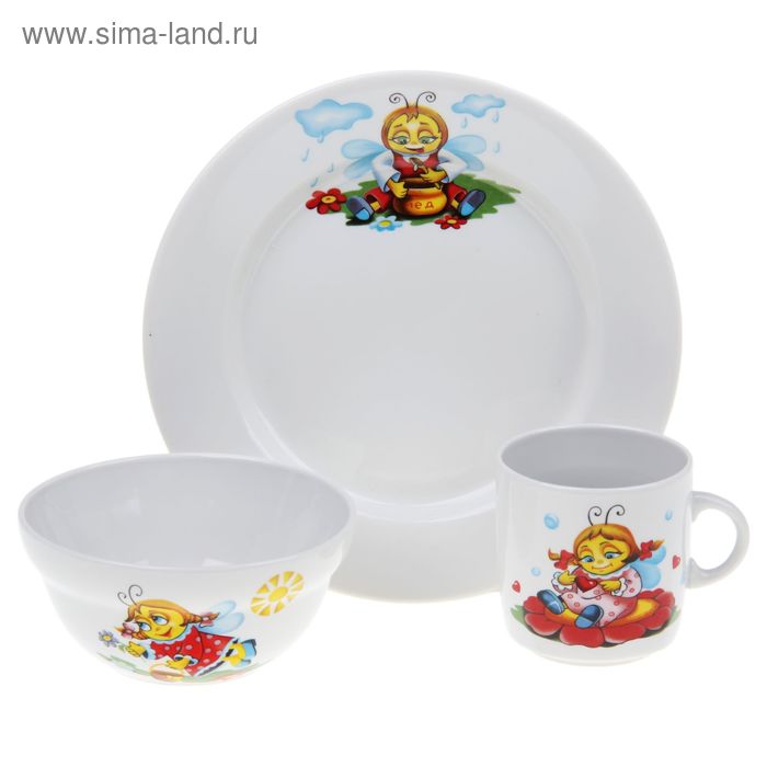 Набор детской посуды "Жу-жу", 3 предмета: тарелка 20 см, салатник 335 мл, кружка 210 мл - Фото 1