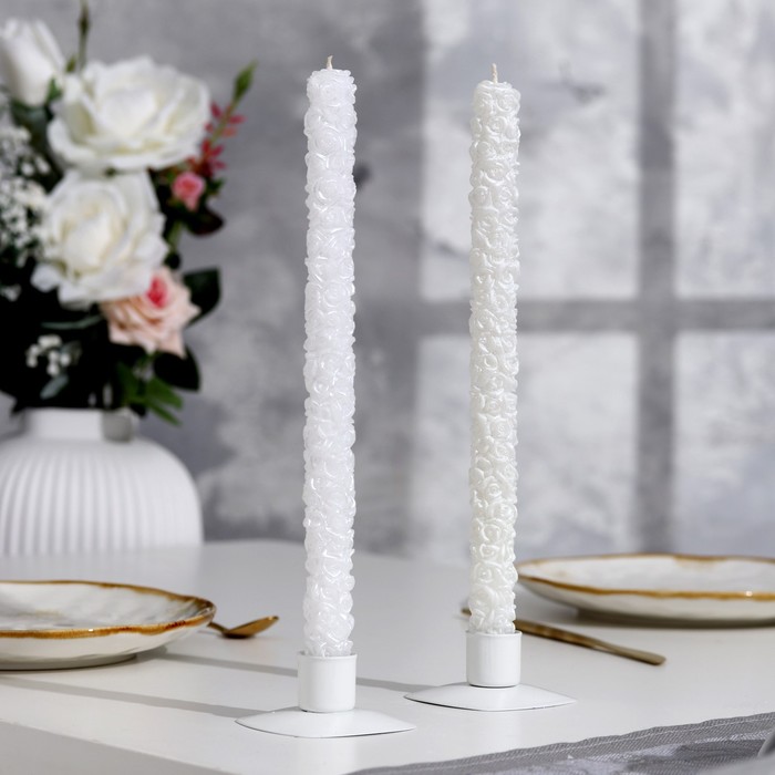 Набор свадебных свечей в коробке "Розы", 27х2,2 см, белый, родительская пара - Фото 1