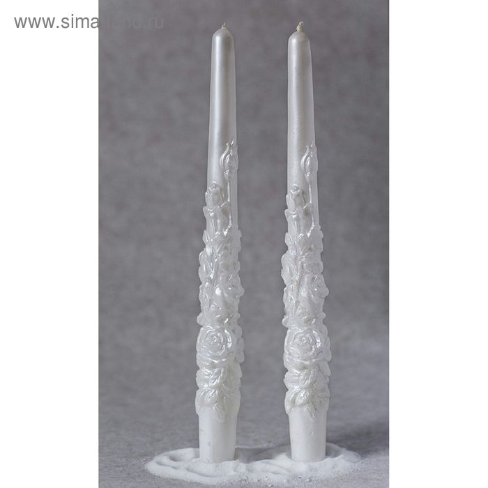 Набор свадебных свечей 28см "Розы" в подарочной упаковке. Родительская пара №2, цвет белый - Фото 1