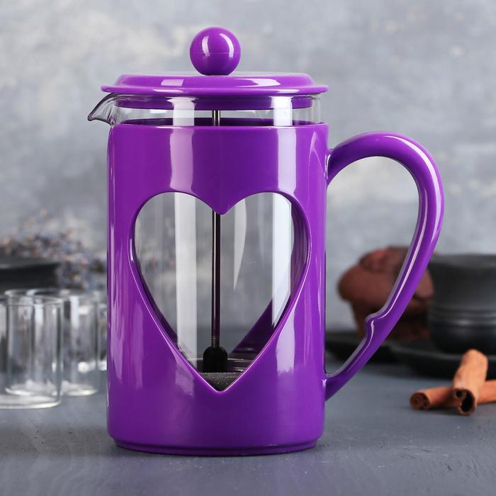 Чайник заварочный френч - пресс Доляна «Комплимент», 800 мл, стекло, цвет фиолетовый - Фото 1