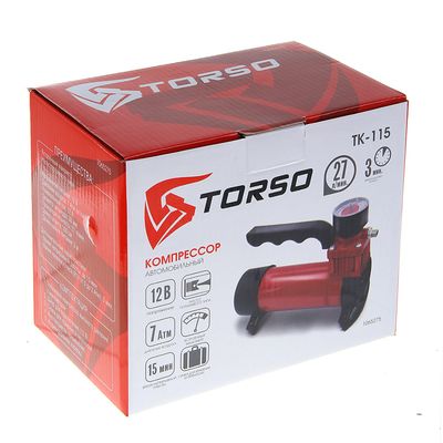 Компрессор автомобильный TORSO TK-115, 12 А, 27 л/мин, провод 3 м, шланг 1 м