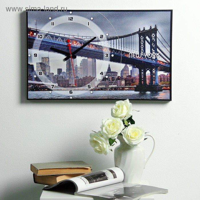 Часы-картина настенные, интерьерные Бруклинский Мост, плавный ход, 57 х 35 х 4 см