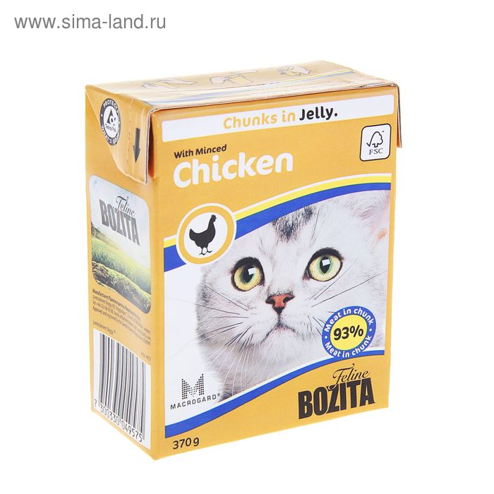 Влажный корм для кошек BOZITA Feline кусочки в желе с рубленной курицей, 370 гр - Фото 1