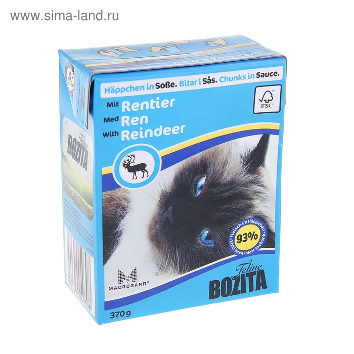 Влажный корм для кошек BOZITA Feline кусочки в соусе с оленем, 370 гр - Фото 1