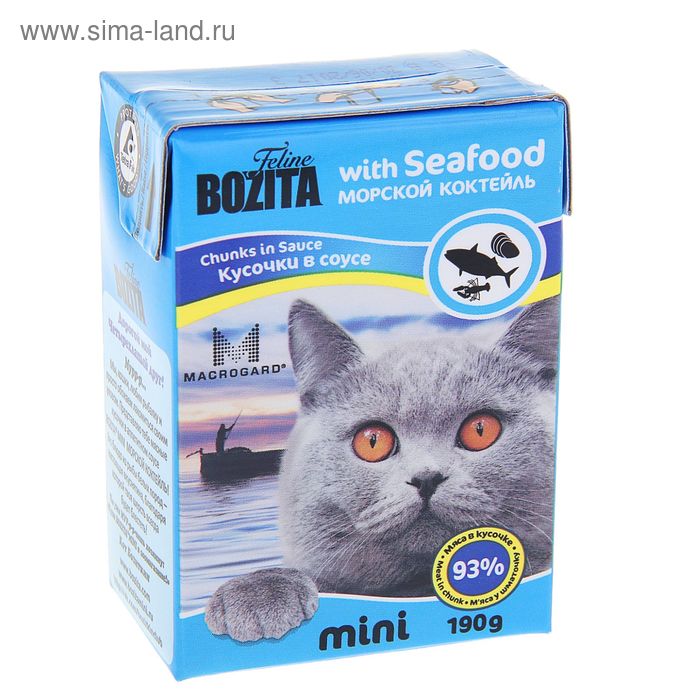 Влажный корм для кошек BOZITA Feline MINI морской коктейль, кусочки в соусе, 190 гр - Фото 1