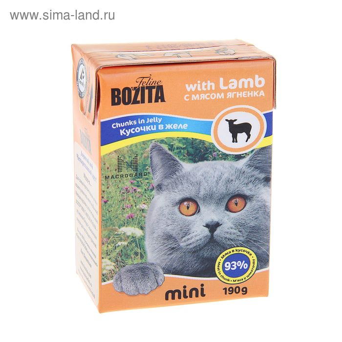 Влажный корм для кошек BOZITA Feline MINI кусочки ягненка в желе, 190 гр - Фото 1