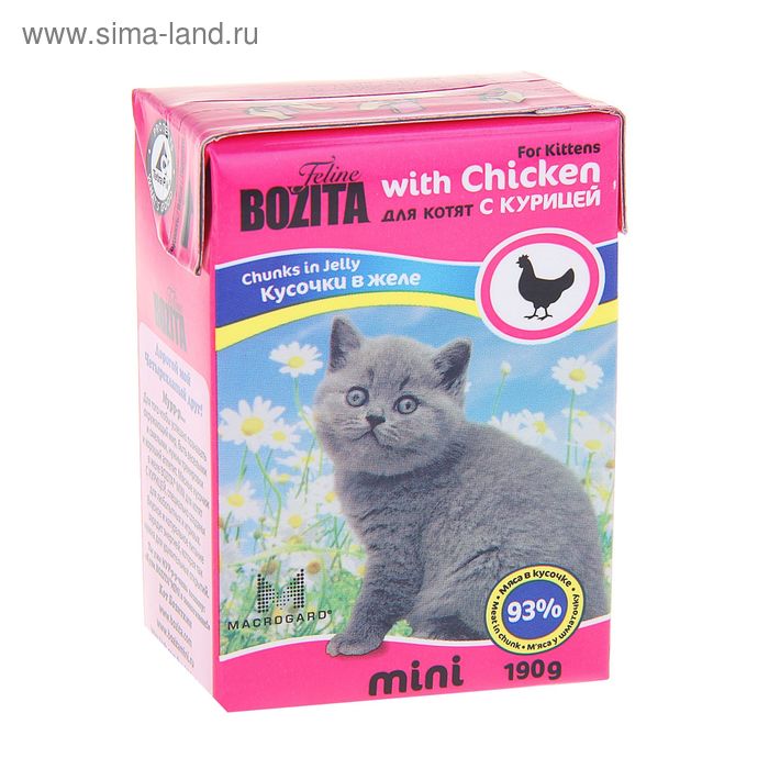 Влажный корм для котят BOZITA Feline MINI   кусочки курицы в желе, 190 гр - Фото 1