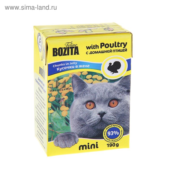 Влажный корм для кошек BOZITA Feline MINI  кусочки домашней птицы в желе, 190 гр - Фото 1