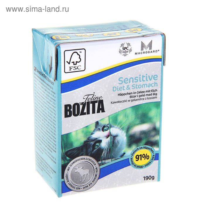 Влажный корм для кошек BOZITA Feline Funktion Sensitive Diet & Stomach, 190 гр - Фото 1