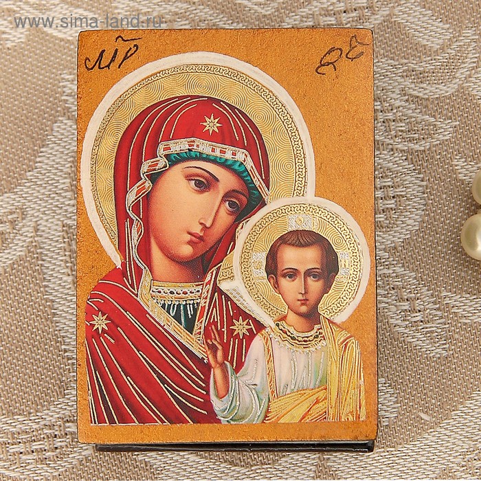 Шкатулка с иконой «Казанской Божией Матери», лаковая миниатюра, 6х4х3 см - Фото 1