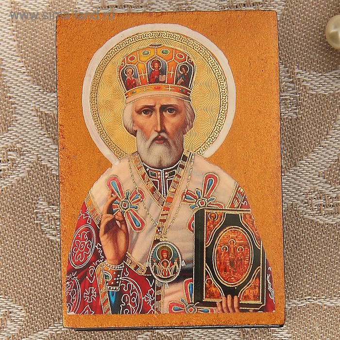 Шкатулка с иконой «Николай Чудотворец», лаковая миниатюра, 6х4х3 см - Фото 1