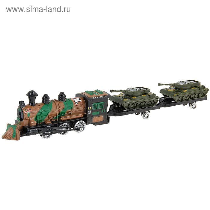 Паровоз инерционный «Военный» с танками, в пакете - Фото 1