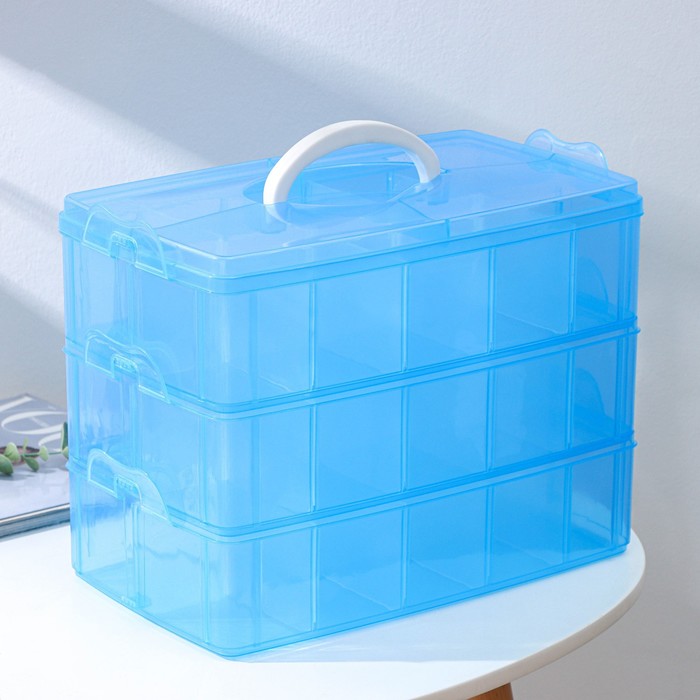 Органайзер для хранения пластиковый, 3 яруса, 30 ячеек, 32×18×24 см, цвет голубой - Фото 1