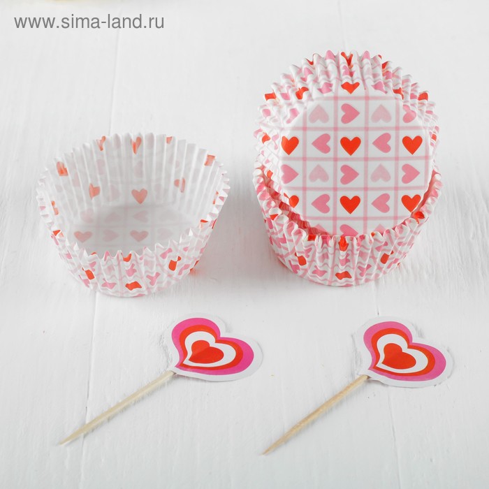 Украшение для кексов "Сердечки", набор 24 пики, 24 формочки - Фото 1