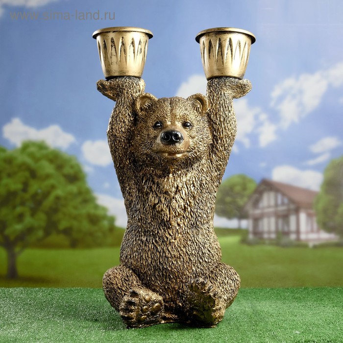Фигурное кашпо "Медведь с кашпо" 34х40х80см большой бронза - Фото 1