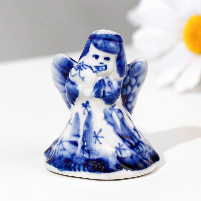 Сувенир гжель «Ангел с дудочкой», бело-синий,керамика, - Фото 1