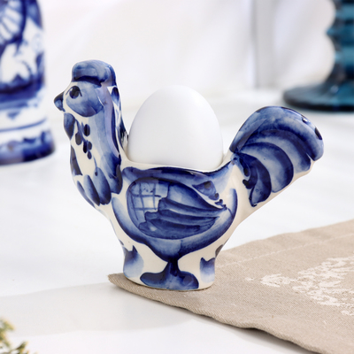 Подставка гжель «Петух», бело-синий,керамика,