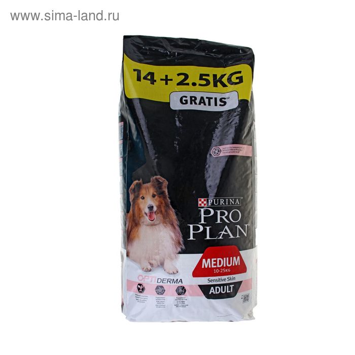 Сухой корм PRO PLAN для собак с чувствительной кожей, лосось/рис, 14 + 2.5 кг - Фото 1