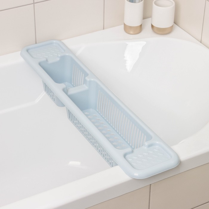 Полка на ванну, 71×15×10 см, цвет голубой