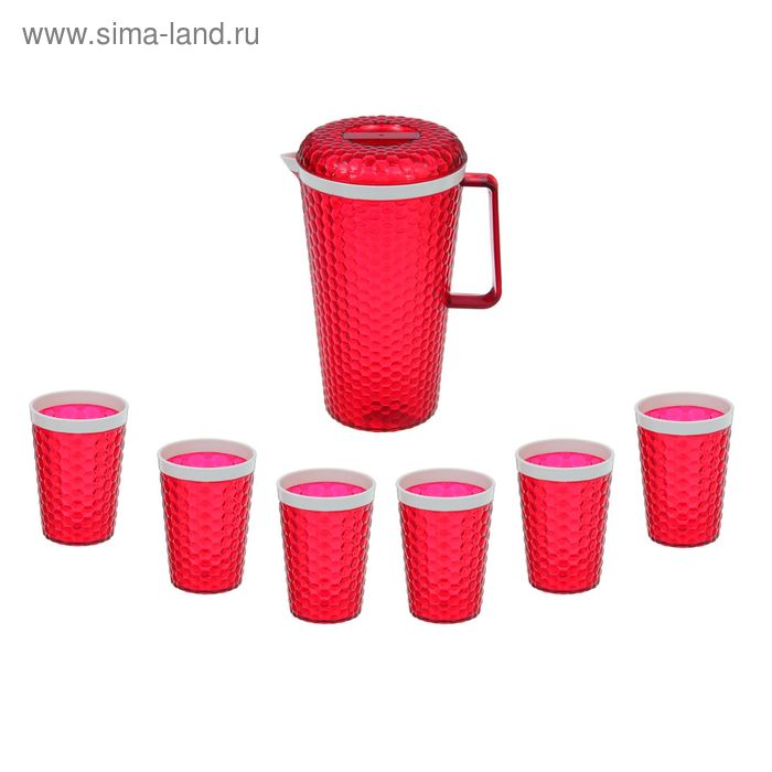 Набор питьевой «Мозаика», 7 предметов: Кувшин 2,5 л и 6 стаканов, цвет красный - Фото 1