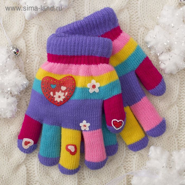 Перчатки детские двуслойные Collorista "Сердце", размер 16, цвет фиолетовый - Фото 1
