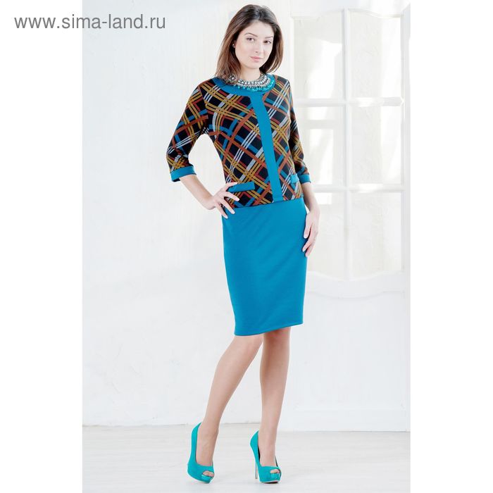 Платье женское 4306 цвет синий/серый/коричневый, р-р 46 - Фото 1