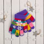 Перчатки детские двуслойные Collorista "Снежинки", размер 18 (р-р произв. 15), цвет фиолетовый - Фото 1