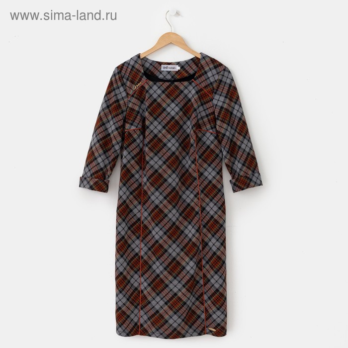 Платье женское, цвет серый/черный/оранжевый, размер 54 - Фото 1