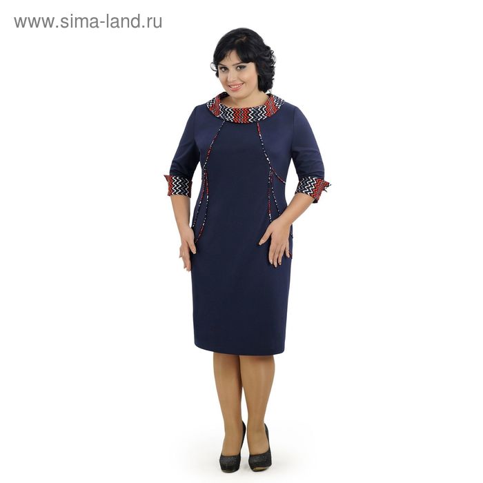 Платье женское, цвет тёмно-синий/принт, размер 52 - Фото 1