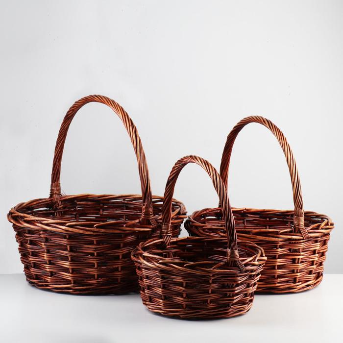 Набор корзин плетёных, ива, 3 шт., коричневый цвет, высокие - Фото 1