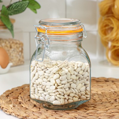 Банка для сыпучих продуктов Optima, 800 мл, с бугельным замком, ПРОЗРАЧНОЕ силиконовое кольцо, стекло, прозрачная