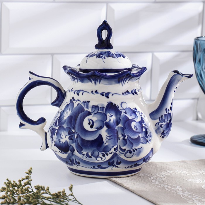 Чайник фарфор гжель «Анемон», 1 л - Фото 1