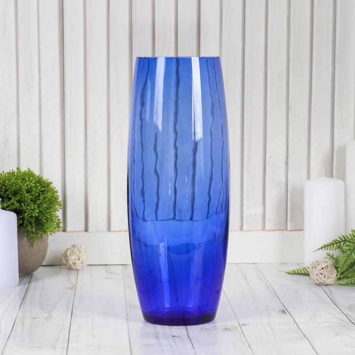 ваза "Бочка" h 260 мм. из синего стекла (без декора) - Фото 1