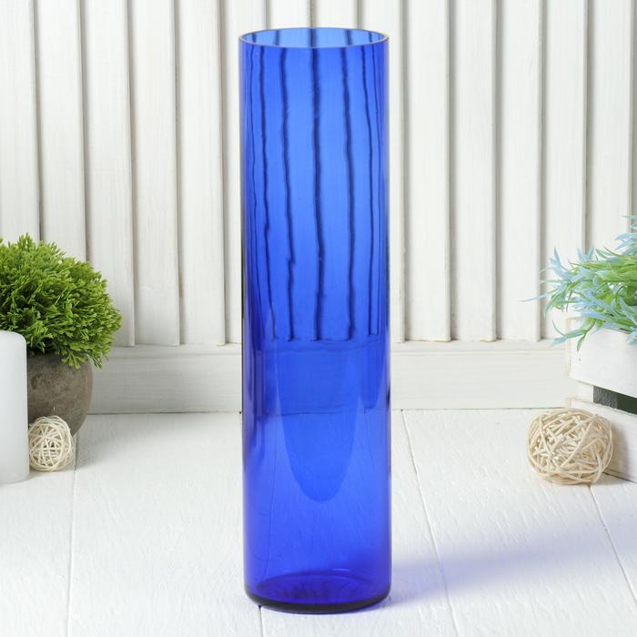 ваза "Цилиндр" d 80*h 300 мм. из синего стекла (без декора) - Фото 1