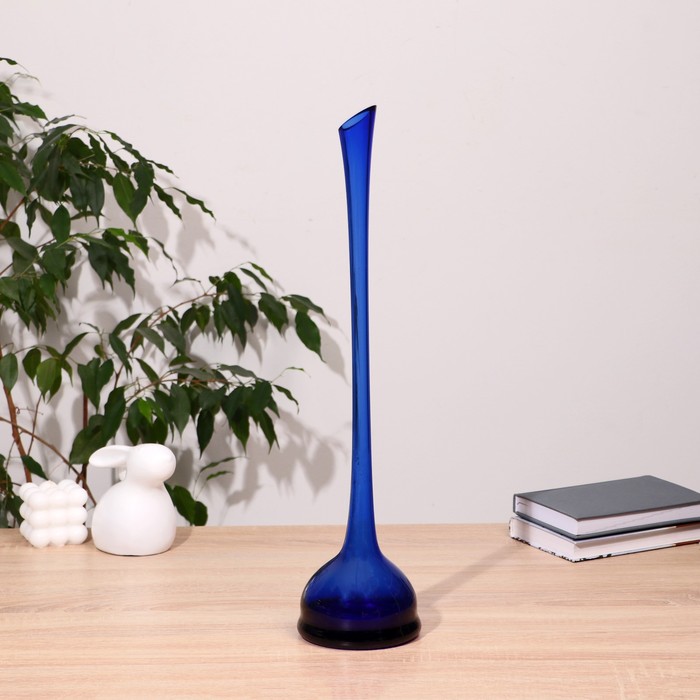 ваза С-81/3 из синего стекла (без декора) h=51см, d горлышка=3х2.5см, d основания=12см - Фото 1