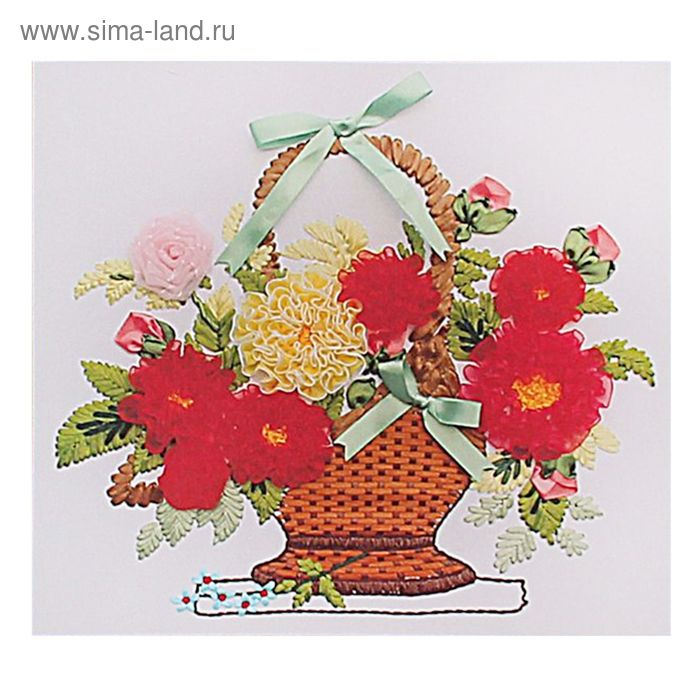 Набор для вышивания лентами "Цветы в корзинке" размер основы 45*50 см - Фото 1