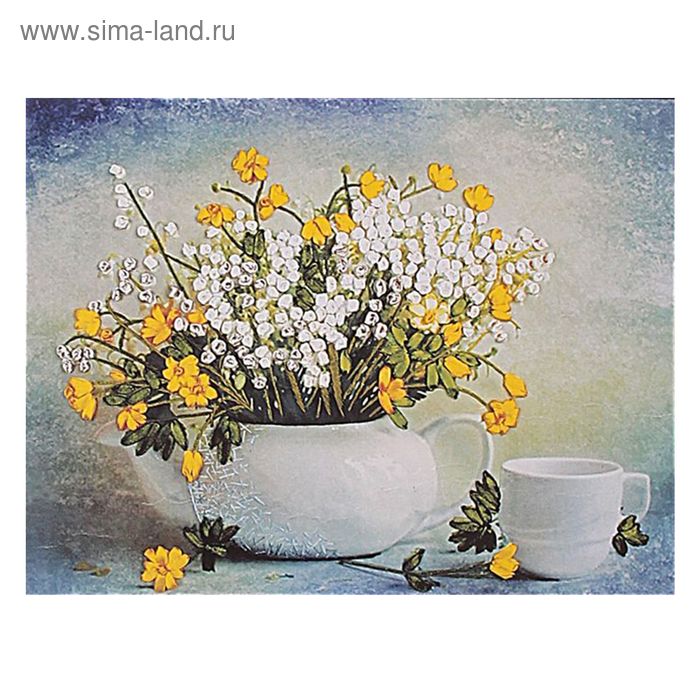 Набор для вышивания лентами "Полевые цветы в чайнике" размер основы 40*50 см - Фото 1