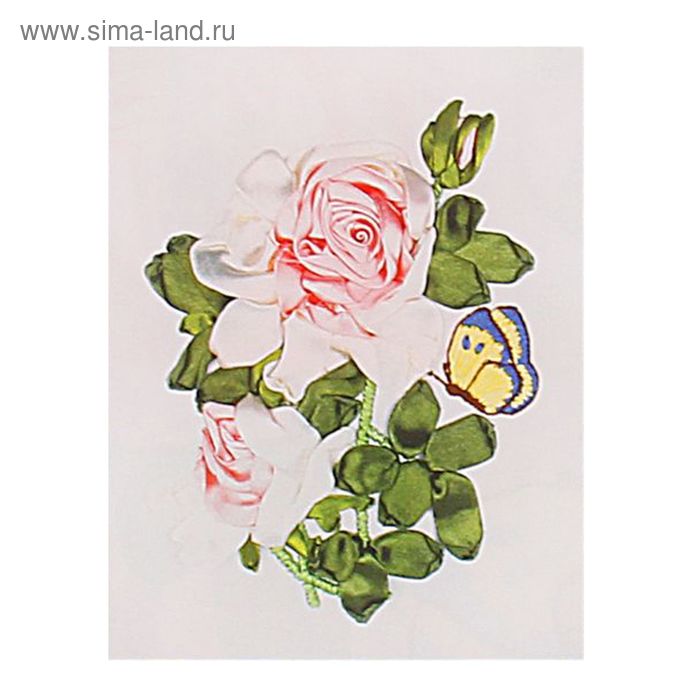 Набор для вышивания лентами "Розы с бабочкой" размер основы 30*30 см - Фото 1