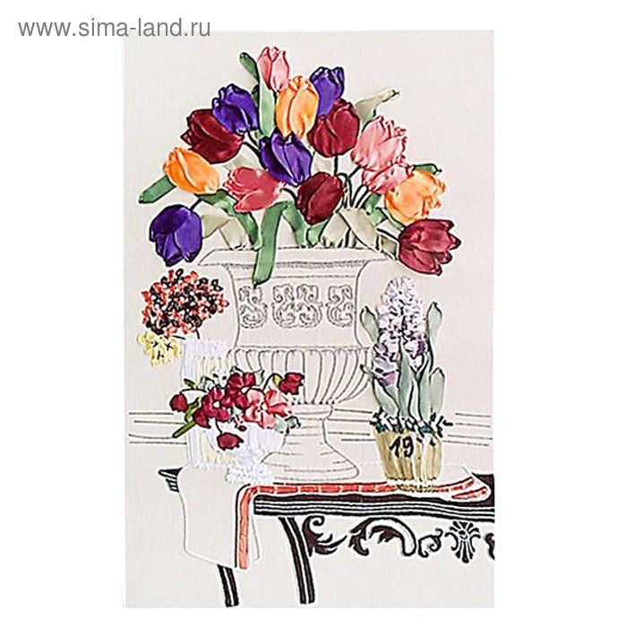 Набор для вышивания лентами «Тюльпаны в вазе» размер основы: 65×45 см - Фото 1