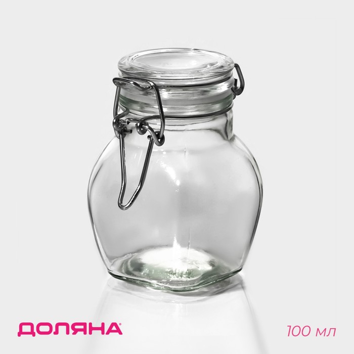 Банка для хранения сыпучих Доляна «Овал», 100 мл, 5.5×9 см, с бугельным замком, стекло - Фото 1