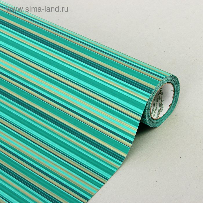 Бумага упаковочная крафт "Полоски люкс", бирюзово-серебряный, 0,5 х 10 м - Фото 1